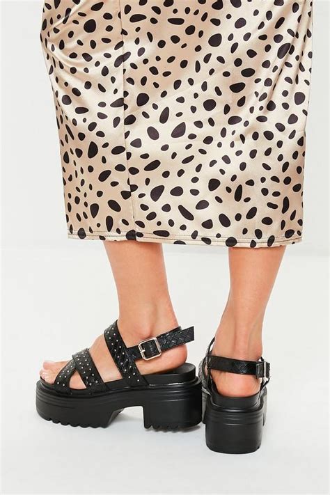 Black Stud Cleated Sole Sandals Missguided