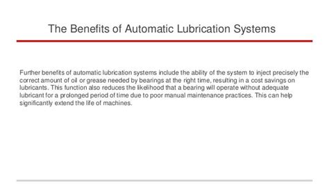 The Benefits Of Automatic Lubrication Systems