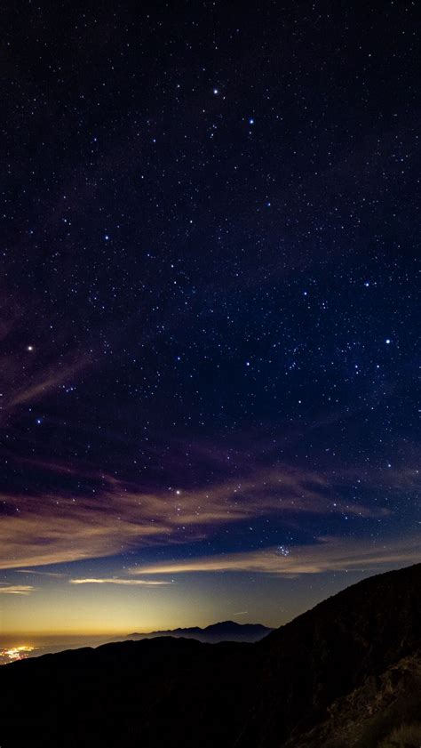 Download Wallpaper 800x1420 Starry Sky Mountains Stars