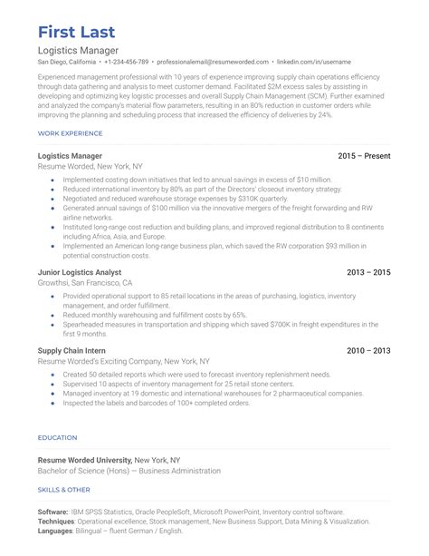 6 Logistics Resume Examples For 2022 Resume Worded