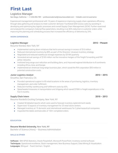 6 Logistics Resume Examples for 2022 | Resume Worded