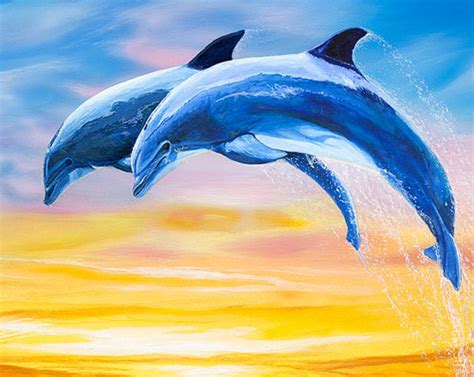 Dolphin Sunset Art Print Dolphins Art Ocean Palm Trees Art Etsy