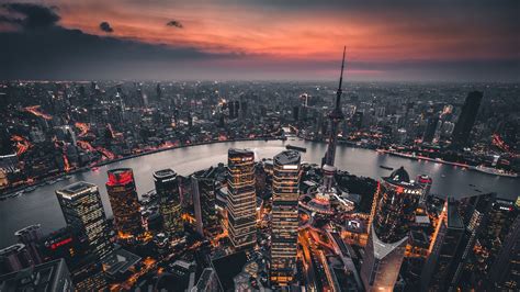 Download Wallpaper 1920x1080 Night City Aerial View