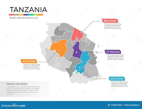 Tanzania Map Infographics Vector Template With Regions And Pointer