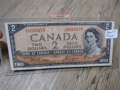 1954 Canada Devil S Face Banknote 2 Two Dollars Df Bill