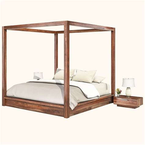 Hampshire Rustic Solid Wood Canopy Bed W Nightstands Platform Canopy