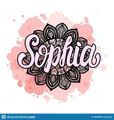 Lettering Female Name Sophia On Bohemian Hand Drawn Frame Mandala