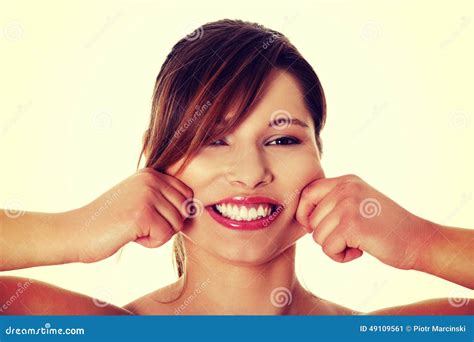 Woman Spread Smile To Be Wider Stock Image Image Of Laughing Health