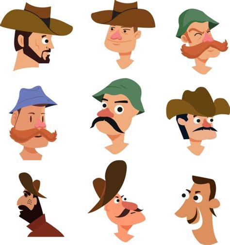 Male Avatar Collection Retro Character Colored Cartoon Vectors Graphic