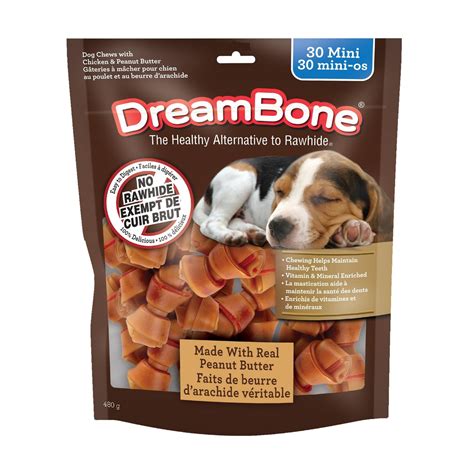 DreamBone Mini Peanut Butter Dog Chews, Rawhide-Free Dog Treats, 30