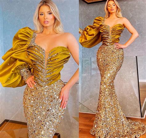 2021 Plus Size Arabic Aso Ebi Luxurious Sparkly Mermaid Prom Dresses