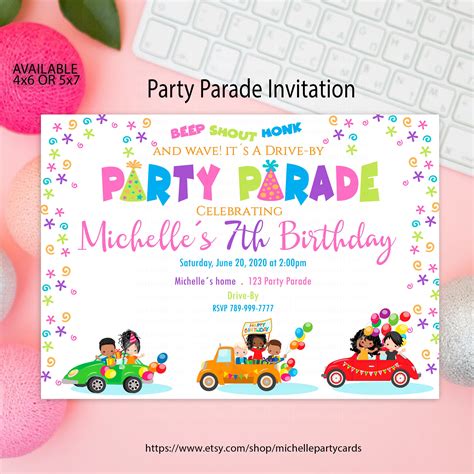 Party Parade Invitation Birthday Parade Invitation Drive Etsy Uk