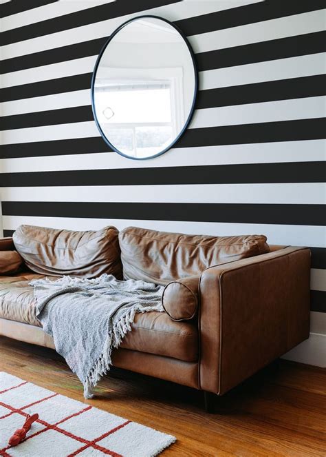 Stripe Self Adhesive Wallpaper Black And White Horizontal Etsy