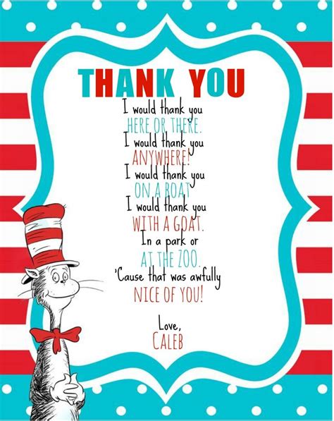 Dr Seuss Cat In The Hat Thank You Card Dr Seuss Teacher Appreciation