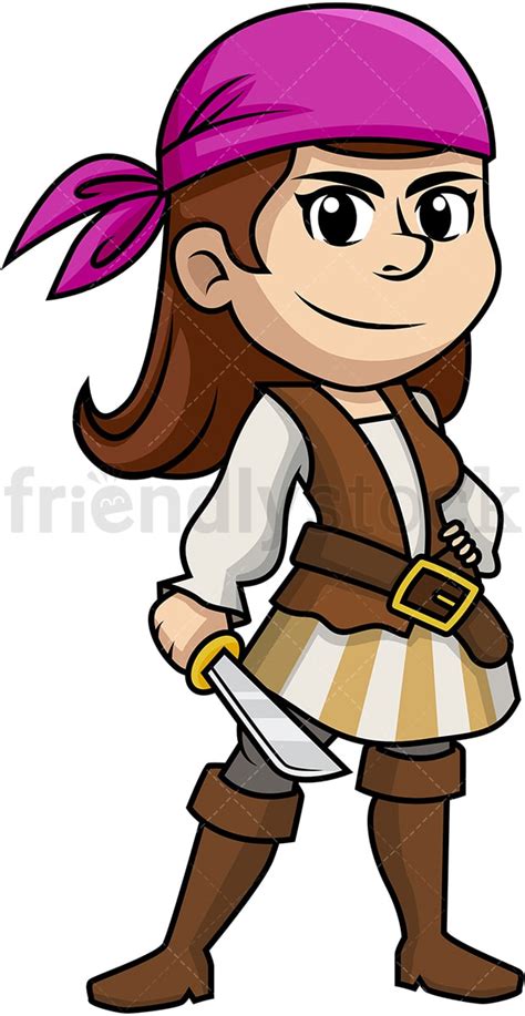 Pirate Girl Holding Sword Cartoon Vector Clipart Friendlystock