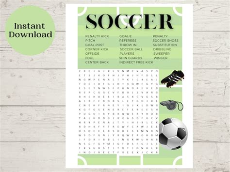 Soccer Word Search For Kids Pdf Printable And Instant Etsy