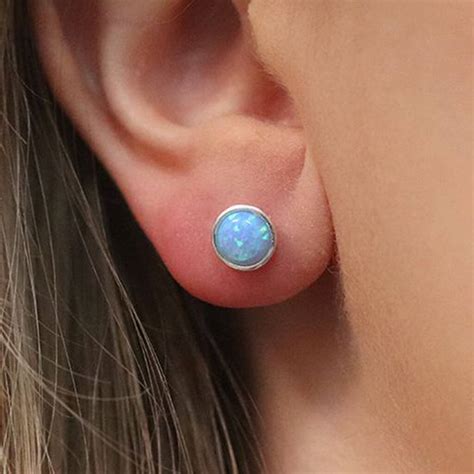 Round Blue Fire Opal Stud Earrings In Sterling Silver By Songs Of Ink