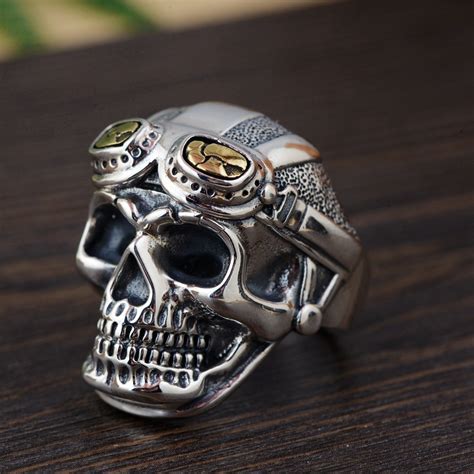 Personalized Biker Rings For Men Genuine 925 Sterling Silver Skull Head