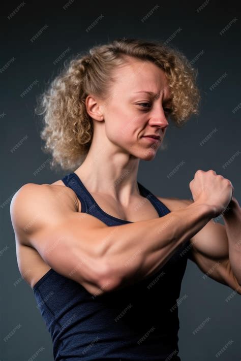 Premium Ai Image Studio Portrait Of A Sporty Young Woman Flexing Her