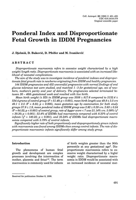 Pdf Ponderal Index And Disproportionate Fetal Growth In Iddm Pregnancies