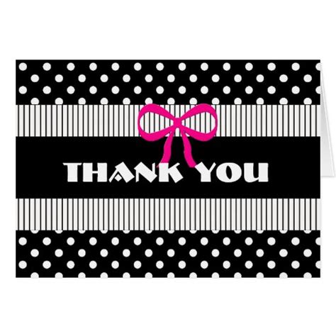 Thank You Black And White Polka Dot With Pink Bow Card Zazzle