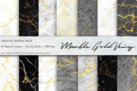 Marble Gold Veins Digital Paper By Bonadesigns