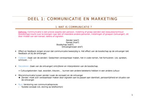 Deel 1 Communicatie Deel 1 Communicatie En Marketing 1 Wat Is Communicatie Definitie