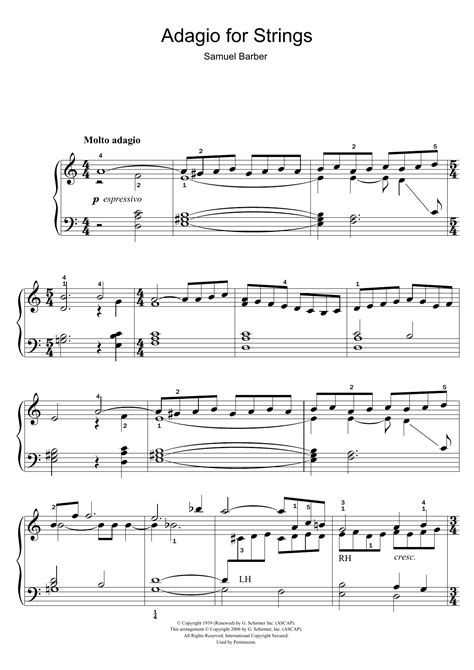 Adagio For Strings Op. 11 by Samuel Barber Sheet Music for Easy Piano