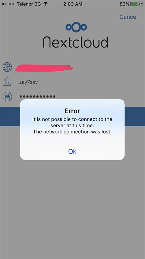 Nextcloud Ios App Error Connection Was Lost 🍏 Ios Nextcloud Community