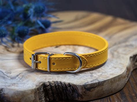 Dog Collar Yellow Leather Best For Small And Mid Sized Dog Breeds