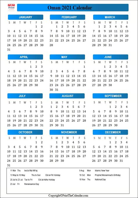 Also month calendars in 2021 including week numbers can be viewed at any time by clicking. Oman Holidays 2021 2021 Calendar with Oman Holidays