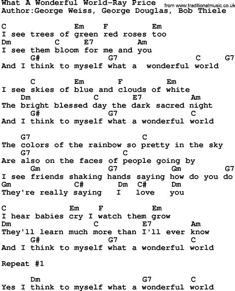 Country Music What A Wonderful World Ray Price Lyrics And Chords