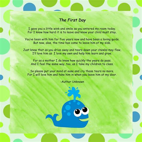 Poems For Parents Mrs Perrys Kindergarten First Day Poem