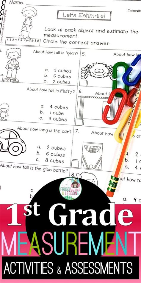 Measurement Printables Worksheets Assessments Math Centers 1st