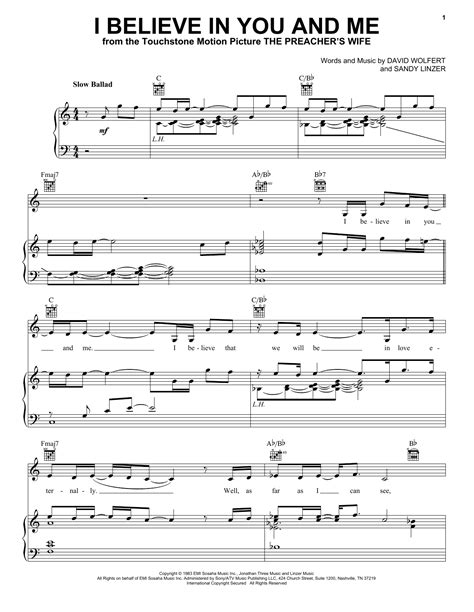 I Believe In You And Me Sheet Music By Whitney Houston Piano Vocal