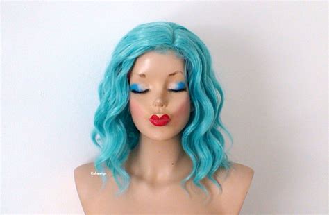 Turquoise Blue Wig 16 Wavy Hair Wig Heat Friendly Etsy