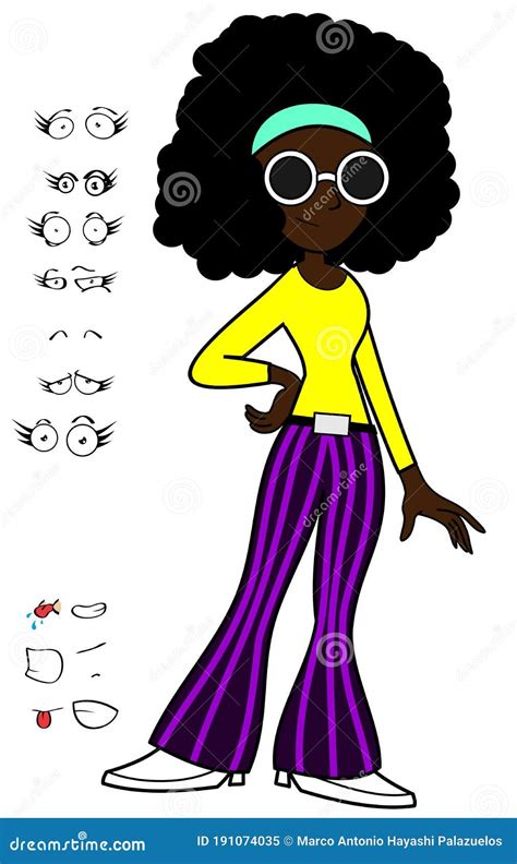 Young Beautiful Afro Girl Cartoon Illustration Expression Collection