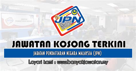 Jabatan pendaftaran negara adalah sebuah jabatan di bawah kementerian dalam negeri malaysia. Jawatan Kosong Kerajaan di Jabatan Pendaftaran Negara ...