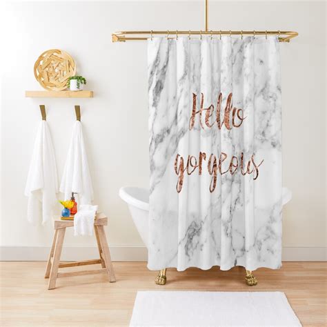 Hello Gorgeous Rose Gold Marble Shower Curtain For Sale By