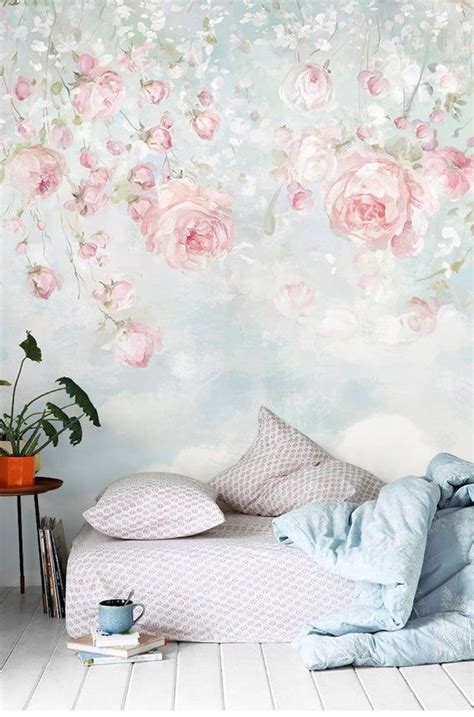 Vibrant shades of teal, pink your walls will have character and new look with this watercolor white blossom vintage flower. Watercolor Flowers Floral Wall Murals Wallpaper Wall Mural ...
