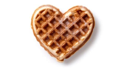 Belgian Heart Shaped Waffle On White Background Generative Ai Stock