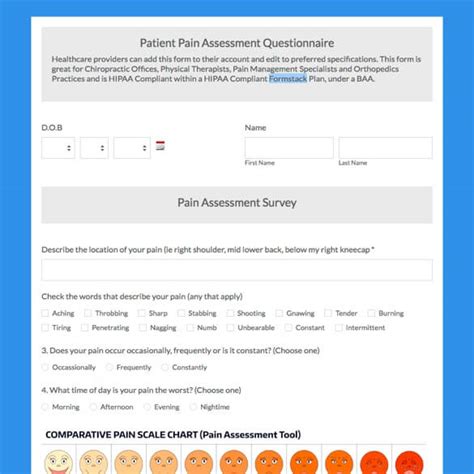 Patient Pain Assessment Form Questionnaire Formstack