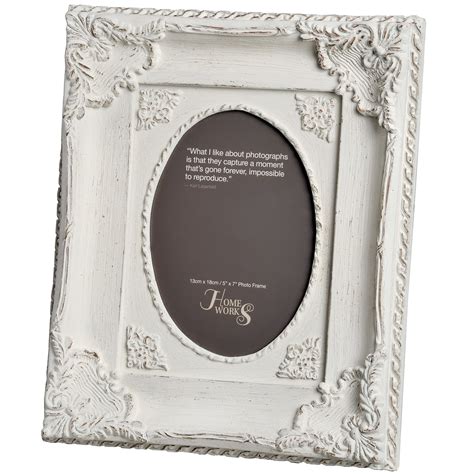 5x7 Ornate Antique White Oval Photo Frame From Hill Interiors