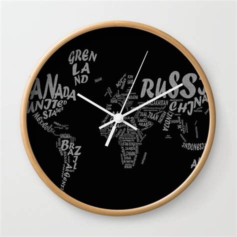 World Map Typography Wall Clock By Bekim Art Society6