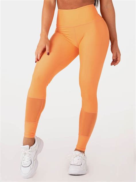 mesh high waisted leggings orange in 2020 orange leggings high waisted leggings womens