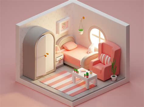 3d Isometric Cute Pink Bedroom By Papuna Nozadze On Dribbble