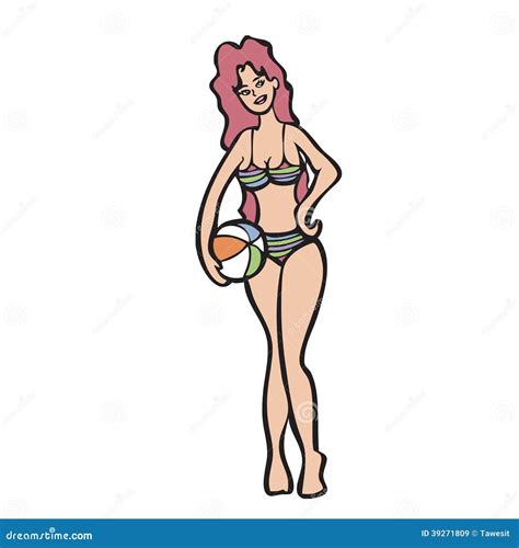 Vacation Girl And Beach Ball Stock Illustration Illustration Of Gorgeous Summer
