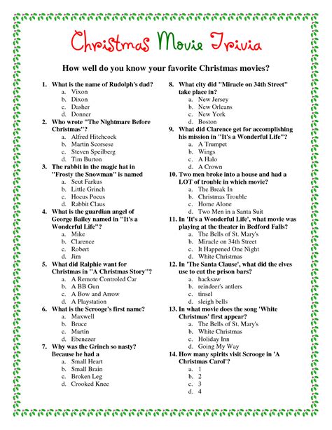 Printable Christmas Movie Trivia Christmas Trivia Christmas Song