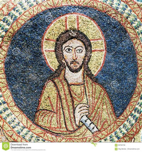 Byzantine Mosaic Of Jesus Christ In Gold And Blue Stock Photo Image