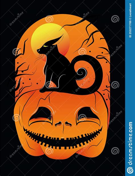 Pumpkin With A Black Cat Happy Halloween Stock Vector Illustration Of Pumpkin Nose 253271700